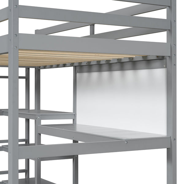 English Elm Twin Loft Bed with Built-in Desk Shelving and Dry-erase Board for Kids Rooms Gray LT100320AAE