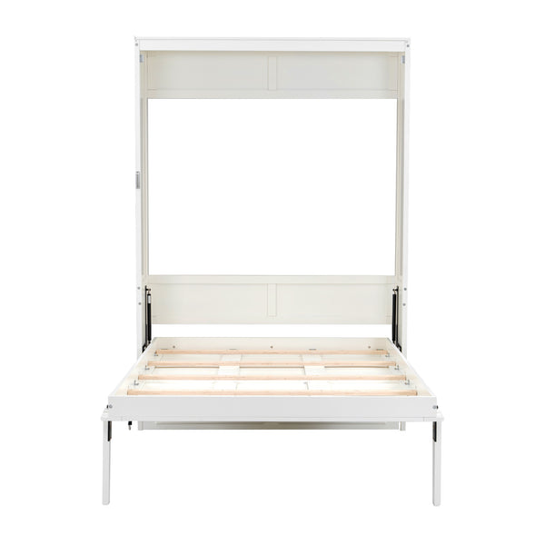 English Elm Full Murphy Bed with Storage Cabinets and Shelves, Space-Saving Wooden Wall Bed with 600lb Capacity Beige N7090004012A