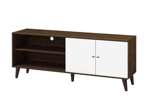 English Elm Amidon Mid-century Modern Tv Stand with Splayed Legs Open Shelf and Cabinet Walnut White+Walnut B2735P297796
