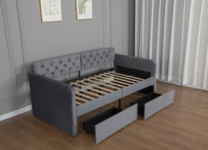 English Elm Twin Velvet Daybed with Storage Drawers Tufted Sofa Bed for Guest or Studio Rooms W1670P410536