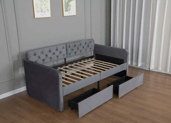 English Elm Twin Velvet Daybed with Storage Drawers Tufted Sofa Bed for Guest or Studio Rooms W1670P410536