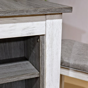 English Elm 3 Piece Counter Height Dining Set with Shelving Cushioned Stools Modern Farmhouse Kitchen Antique Gray,Antique White W2537P369838