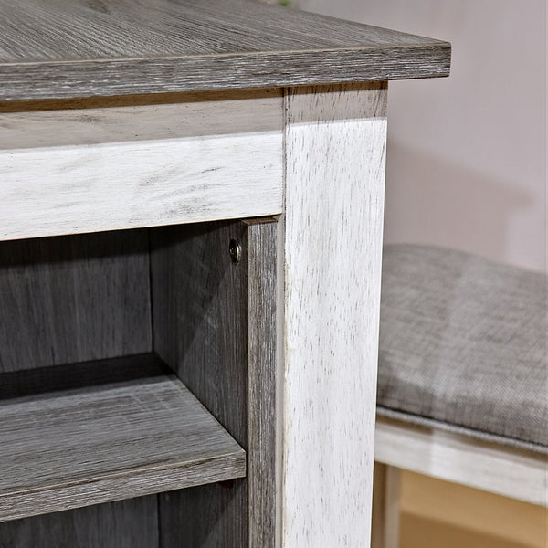 English Elm 3 Piece Counter Height Dining Set with Shelving Cushioned Stools Modern Farmhouse Kitchen Antique Gray,Antique White W2537P369838
