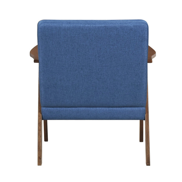 English Elm Modern Mid-Century Accent Chair Walnut Frame with Textured Linen Upholstery and Cushioned Seat Comfortfulness Blue 26.5 L x 23.5 W x 10 H B011P308029