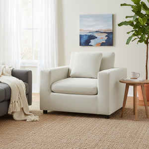 English Elm Caylie Modern Armchair with Plush Down-Fiber Cushions, Removable Covers, Solid Wood Legs Ivory B050P409002