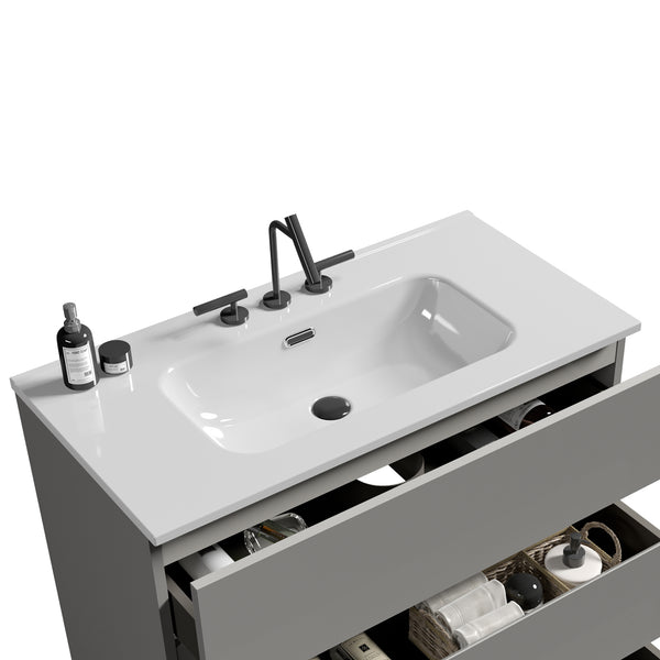 English Elm BB0936Y331, Integrated Gloss White Ceramic Basin 40.7x23x11.2 in – Seamless Durable Sink, Easy Care W1865P230032