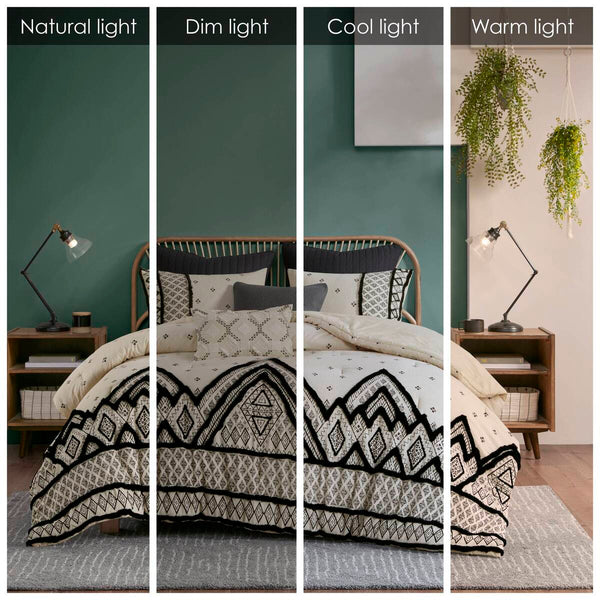 English Elm 3 INK+IVY Marta Cotton & Flax Linen Comforter Set Full/Queen with Black Diamond Print and Chenille Trim White+Black 19.29 L x 11.81 W x 13.39 H B03596414