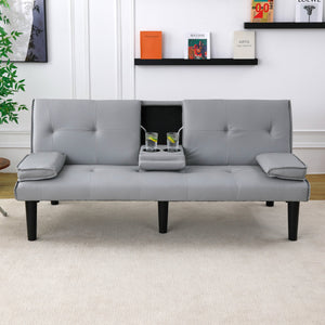 English Elm The 67-inch light gray PVC multifunctional sofa bed with cup holders, one-click fold, 500lb capacity W3371P354627