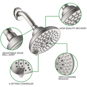English Elm 6 High-Pressure Shower Head 5" Rain Fixed Ceiling-Mount with 6 Spray Modes, Anti-Clog Nozzles, Easy Install, Low-Flow Performance Brushed Nickel T3177P277454