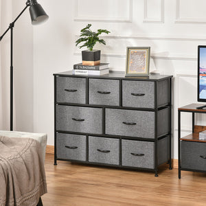 English Elm HOMCOM 8-Drawer Fabric Dresser Tower with MDF Top, Steel Frame, Anti-Tip Design for Bedroom W2225P229649