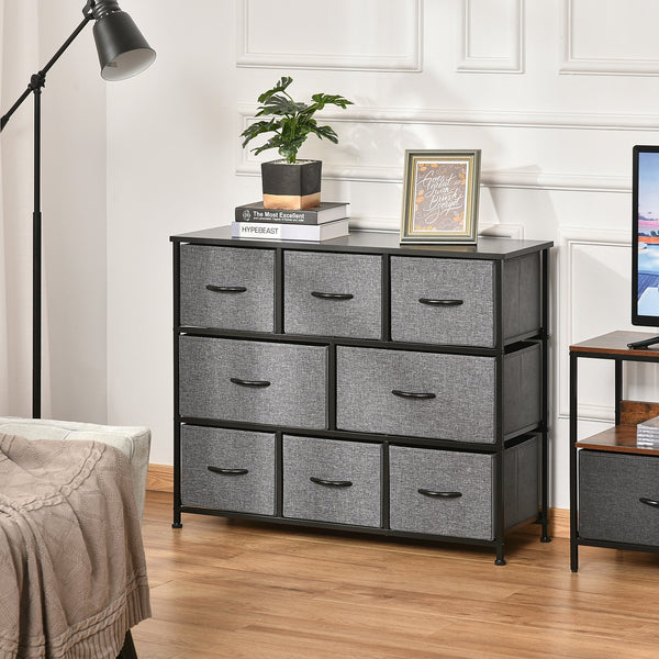 English Elm HOMCOM 8-Drawer Fabric Dresser Tower with MDF Top, Steel Frame, Anti-Tip Design for Bedroom W2225P229649