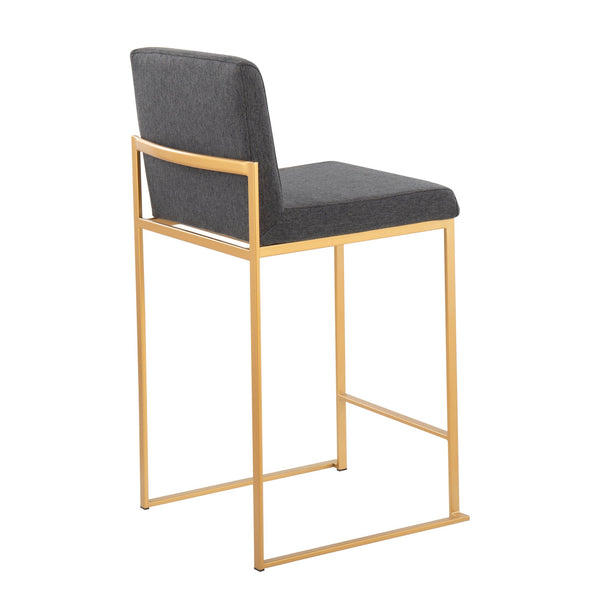 English Elm Fuji Contemporary High Back Counter Stools Set Of 2 - Gold Steel Frame & Charcoal Upholstery Elegance B202P221942