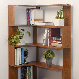 English Elm 90cm Five Tier L-shaped Corner Bookcase Open Wood Shelving Unit for Home Office W2899P444147