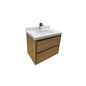 English Elm 30"w*19.69''d*25.59''h Floating Bathroom Vanity White Stone Top Ceramic Basin Cabinet T3785S00016