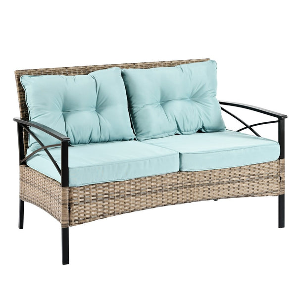 English Elm Patio Four-Piece Wicker Furniture Set - Stylish Outdoor Seating With Plush Cushions & Metal Table W1703S00031-GIGA
