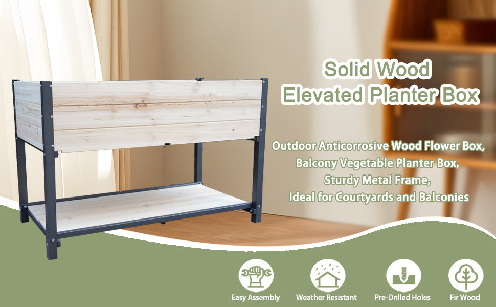 English Elm New Solid Iron and Wood Raised Garden Bed Ergonomic Standing Planter for Patio W1431P470876