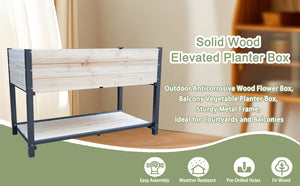 English Elm New Solid Iron and Wood Raised Garden Bed Ergonomic Standing Planter for Patio W1431P470876