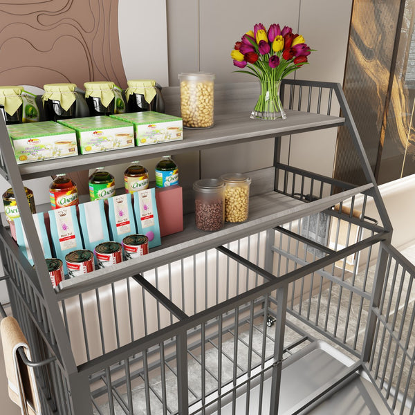 English Elm Large Pet Cage with Iron Frame Mdf Panels Storage Rack and Steel Feeding Basins Black,Gray+Charcoal W3064P245387