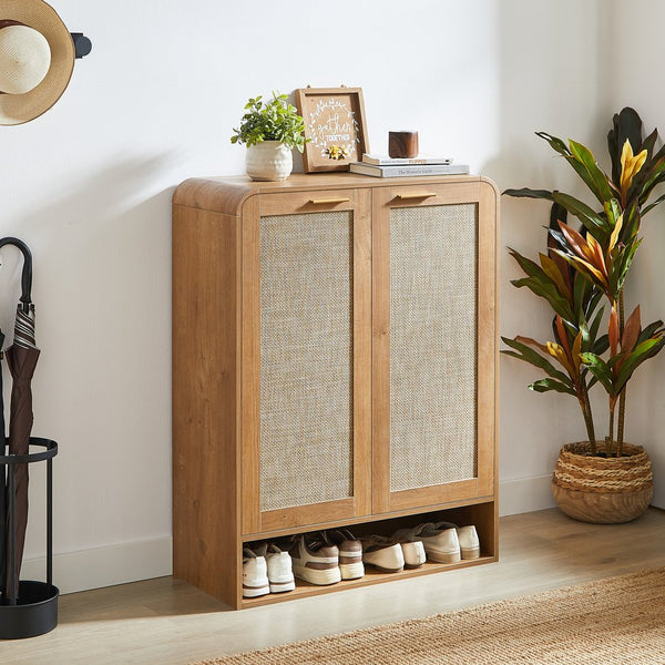 English Elm Rattan Door Shoe Cabinet Six Tier Adjustable Shelving Entryway Storage Organizer Caramel W1820P399463