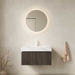 English Elm Muri Floating Bathroom Vanity Plywood Cabinet Sintered Stone Top Espresso Woodgrain W2615S00457