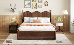 English Elm Queen Size Platform Bed With Twin Xl Trundle & 2 Spacious Drawers - Elegant Walnut Design Upgrade N820S00025D-GIGA