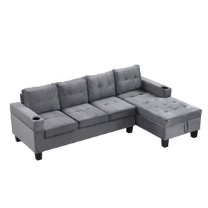 English Elm Sectional PU Sofa Set with L-Chaise, Built-In Cup Holders, Thick Foam Cushions, Modern 4-Seater Comfort Grey 60.62 L x 29.52 W x 13.78 H W2297S00017