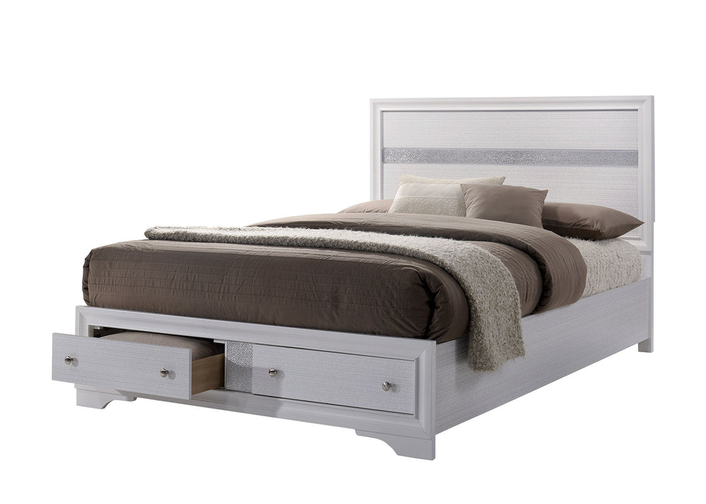 English Elm Contemporary White Panel Headboard Queen Bed With Drawers - Chic Storage & Modern Glamorous Style B2741S00059