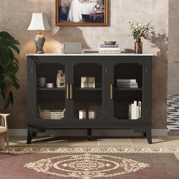 English Elm Christopher Knight Home® - Storage Cabinet - Stylish 3-Door Organizer For Entryway & Dining Room | Black & White Finish, Large Space N780P330602B