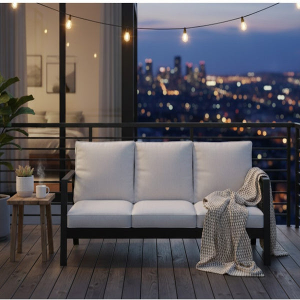 English Elm 75" Rust-proof Aluminum Outdoor Sofa with High-density Foam Cushions for Patio Lounging Black+ Gray B082P454996
