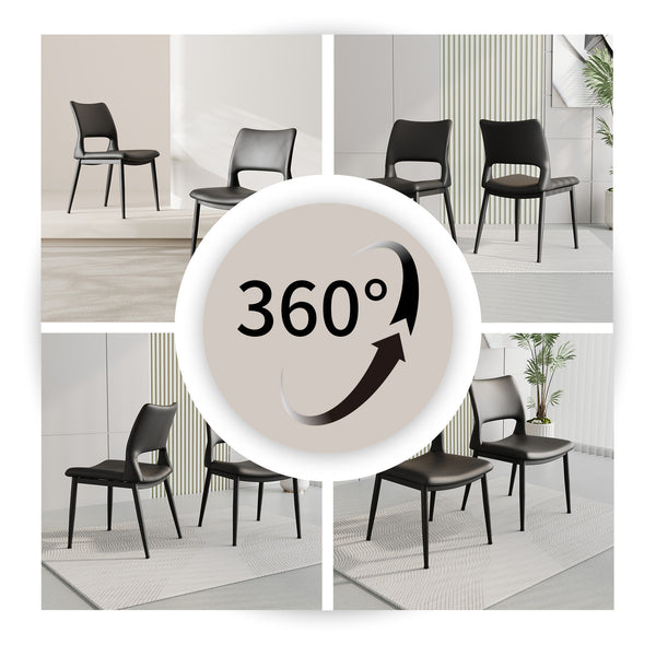 English Elm Modern Black Pu Leather Dining Chairs Set of 2 Ergonomic Metal Frame Seating W1727P251122