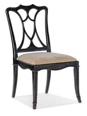 Hooker Furniture Charleston Elegant Upholstered Side Chair With Sand Fabric Seat, Maraschino Cherry Finish, Classic Fretwork And Rolled Claw Arms Black 6750-75310-97