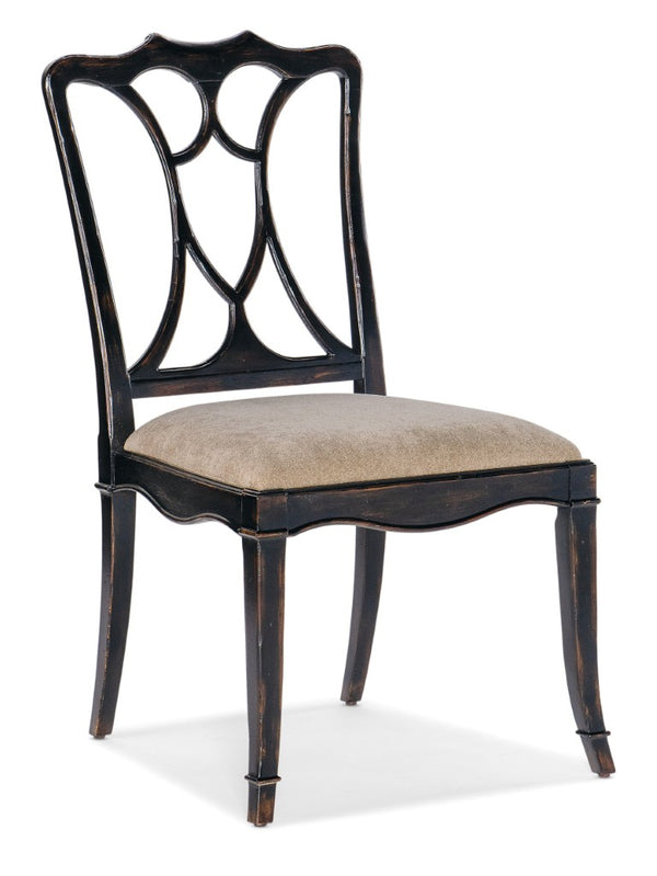 Hooker Furniture Charleston Elegant Upholstered Side Chair With Sand Fabric Seat, Maraschino Cherry Finish, Classic Fretwork And Rolled Claw Arms Black 6750-75310-97