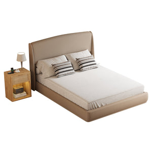 English Elm Upholstered Queen Platform Bed Curved Wingback Linen Headboard Modern Bedroom Frame Brown N733S439498N