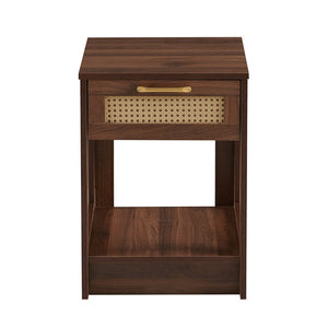 English Elm Pe Rattan End Table With Drawer - Stylish Walnut Nightstand & Versatile Side Table For Any Room W1265P236882-GIGA
