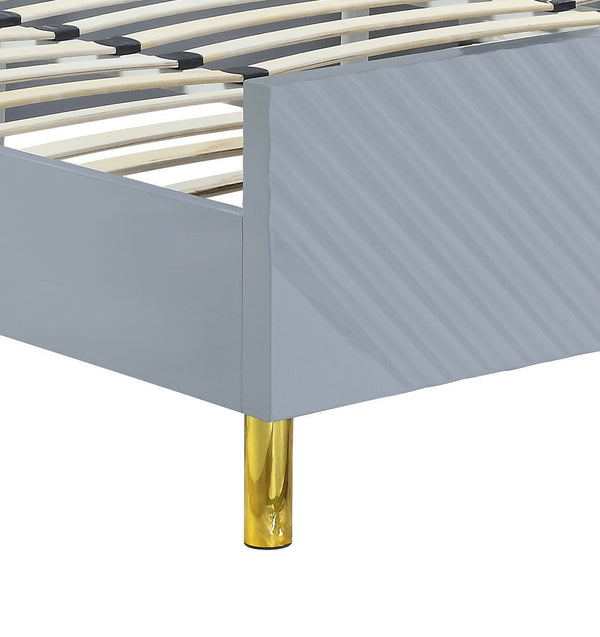 English Elm Gaines High Gloss EK Bed Frame with Wave Pattern Headboard, Metal Legs, 39 Slats, 660lb Capacity Gray 86.02 L x 18.74 W x 6.77 H B2726S00481