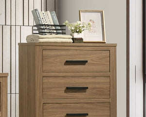 English Elm Transitional Chest with Four Deep Drawers and Black Bar Pulls, Elegant Bedroom Storage Piece Walnut 35 L x 19 W x 45 H B2741P402567