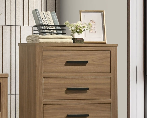 English Elm Transitional Chest with Four Deep Drawers and Black Bar Pulls, Elegant Bedroom Storage Piece Walnut 35 L x 19 W x 45 H B2741P402567