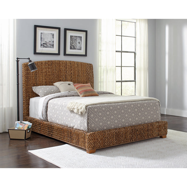 English Elm Holden Rustic Eastern King Bed In Warm Amber With Handcrafted Banana-Leaf Weave For Coastal Charm B062S01091