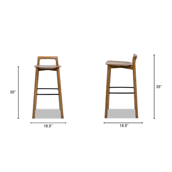 English Elm Jennifer Taylor Home - Sven Modern 30" Low Back Ash Wood Barstool with Black Iron Footrest — Durable, Sustainable Design Dark Brown B2719P395566