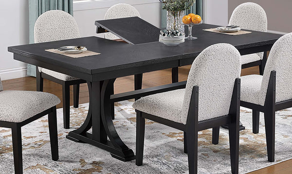 English Elm 1pc Trestle Dining Table with Built-In Butterfly Leaf, Charcoal Wood Grain, Seats 4-6, Rustic Modern Finish B011P348938