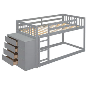 English Elm Twin Over Bunk Bed with Four Storage Drawers Open Shelving Kids Bedroom Gray LT000167AAE-1