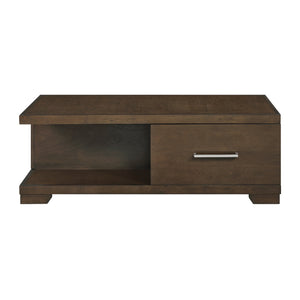 English Elm Modern Mango Veneer End Table with Dovetail Drawer and Open Shelf, Nickel Pull, Contemporary Storage Design Espresso 53.5 L x 29.5 W x 22 H B011P387102