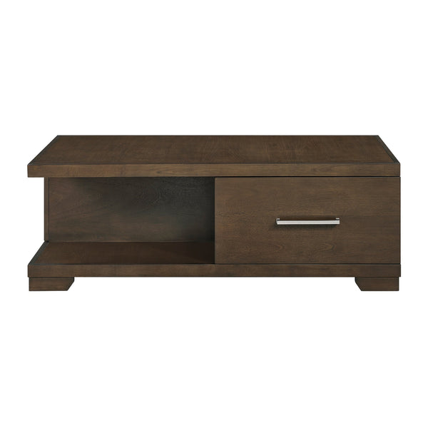 English Elm Modern Mango Veneer End Table with Dovetail Drawer and Open Shelf, Nickel Pull, Contemporary Storage Design Espresso 53.5 L x 29.5 W x 22 H B011P387102