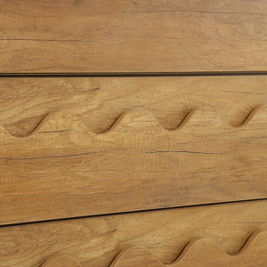 English Elm 60" Wave Front Six Drawer Dresser Sculptural Engineered Wood Media Console for Bedroom Oak N739S0000011N