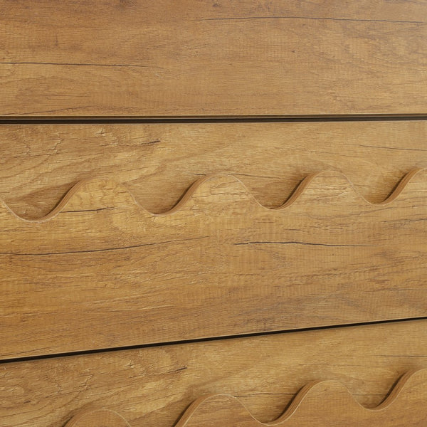 English Elm 60" Wave Front Six Drawer Dresser Sculptural Engineered Wood Media Console for Bedroom Oak N739S0000011N
