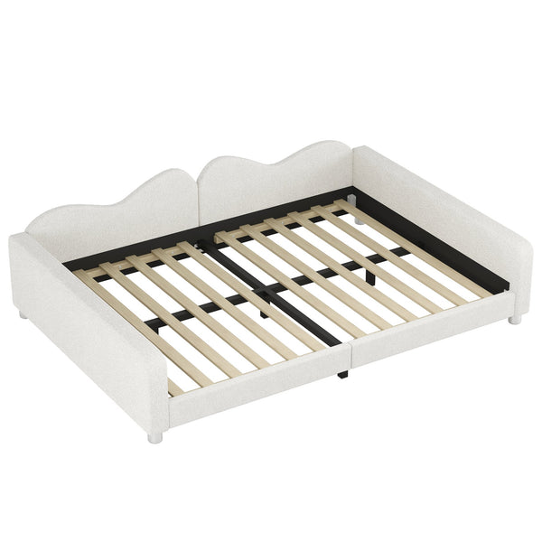 English Elm Full Sherpa Upholstered Daybed with Cloud-Shaped Backrest, No Box Spring Needed, Cozy Modern Sofabed White 57 L x 25.5 W x 8 H N733P234605K