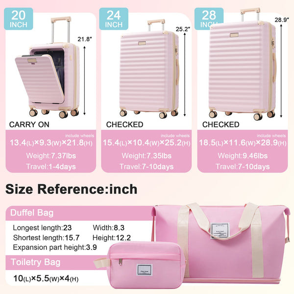English Elm Luggage 5 Piece Abs Hardshell Travel Set with Usb Port Spinner Wheels and Tsa Lock Pink N732P265290U