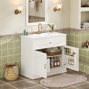 English Elm 36" Luxurious Bathroom Vanity with Ceramic Sink and Soft-Close Doors, Solid Wood Frame, Adjustable Shelves White N710P288944K