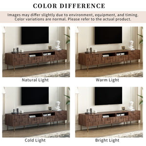 English Elm Mid retro TV Stand for TVs up to 85" — Medieval-inspired media console with 2 drawers, 4 cabinets, cable management Dark Brown N710P193724Q