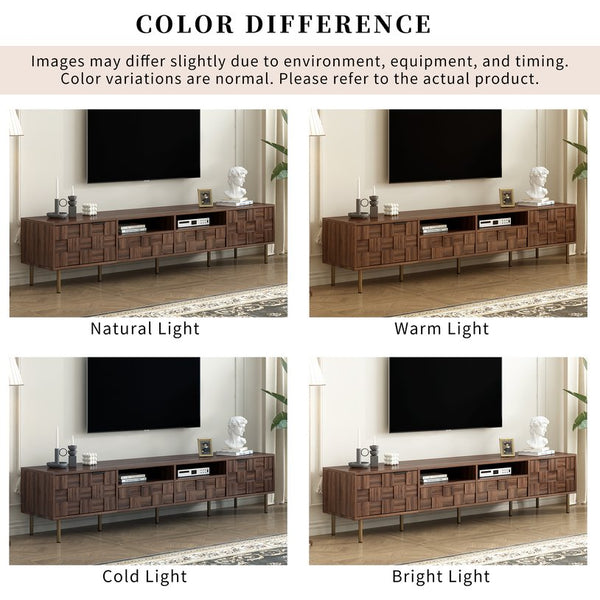 English Elm Mid retro TV Stand for TVs up to 85" — Medieval-inspired media console with 2 drawers, 4 cabinets, cable management Dark Brown N710P193724Q